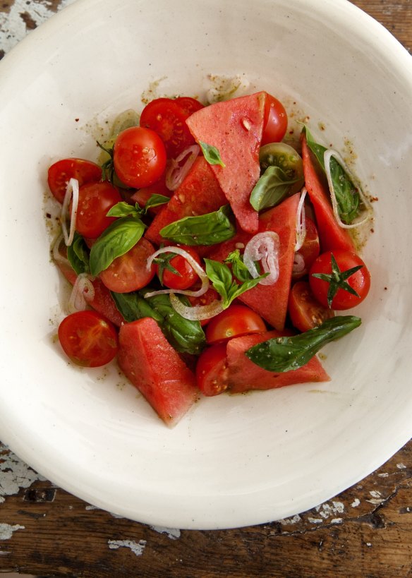 Tomatoes and basil salad is on the brunch-at-home menu.