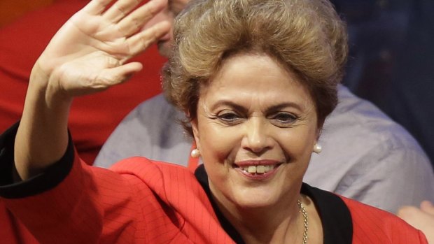 Brazilian President Dilma Rousseff at the Central Workers Union annual convention in Sao Paulo, Brazil on Tuesday.