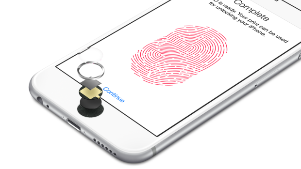 The iPhone 6s home button showing its Touch ID hardware.