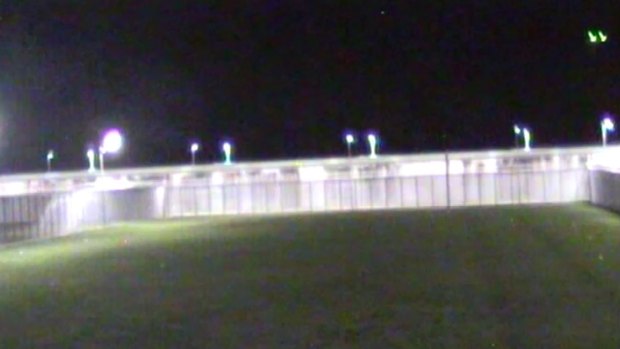 CCTV at Lithgow Correctional Centre reveals the green glow of a drone (top right corner), as it landed in the prison yard.