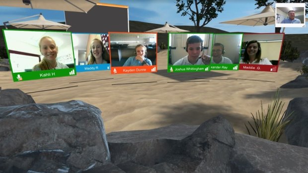 Students at Aurora College hang out each day in their virtual playground.