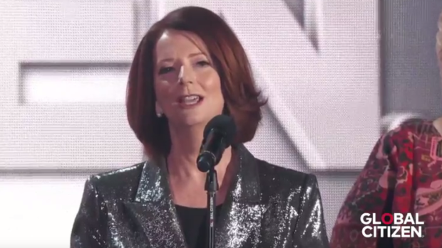 Julia Gillard speaks at the Global Citizen festival. 