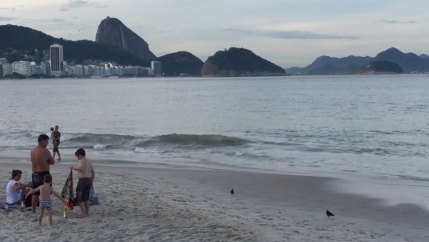 Ilha Cotunduba (top right foreground), where a fisherman believed he saw Rye Hunt on May 22, as viewed from the far end of Copacabana Beach.
