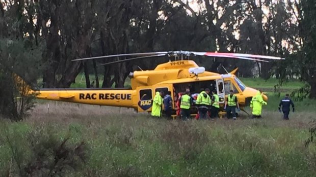A male motorcycle rider has been airlifted to Perth after a crash in Myalup on Sunday afternoon. 