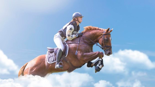 The composite image of Olivia Inglis riding among the clouds has been shared by those who are mourning the death of the young rider.
