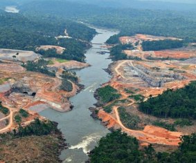 Construction of the Sao Manoel Dam in the Brazilian Amazon.