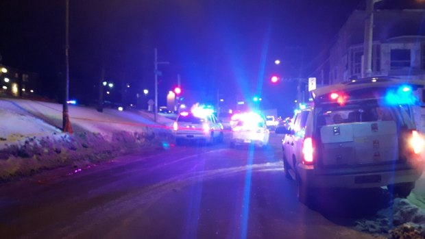 Alexandre Duval, journalist with Radio Canada Quebec, tweeted this photo as police arrived at the city's mosque after the shooting.
