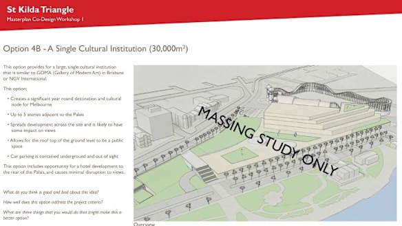 A document produced by Port Phillip Council in August canvassing options for the St Kilda Triangle site. 