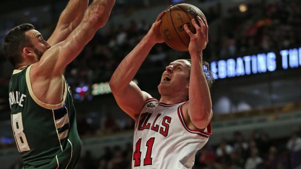 Taking it to the rack: Cameron Bairstow goes up against Milwaukee Bucks in the pre-season.