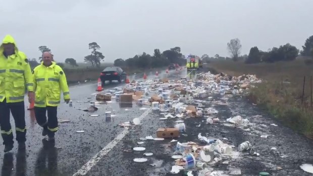 A truck believed to be carrying yoghurt crashed on the Federal Highway.