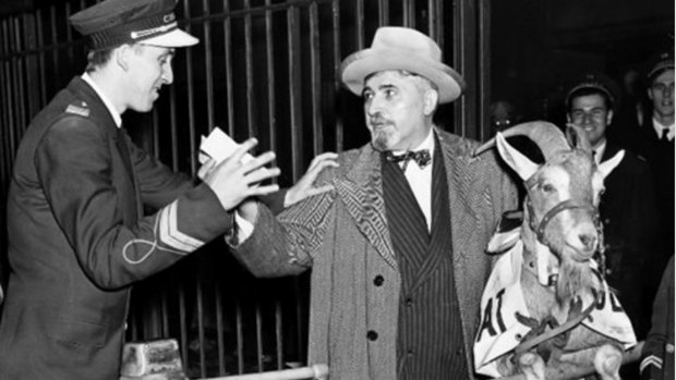 Curse of the Billy Goat: William Sianis is escorted out of game four of the 1945 world series. He put a curse on the Cubs, who have never a world series since. 