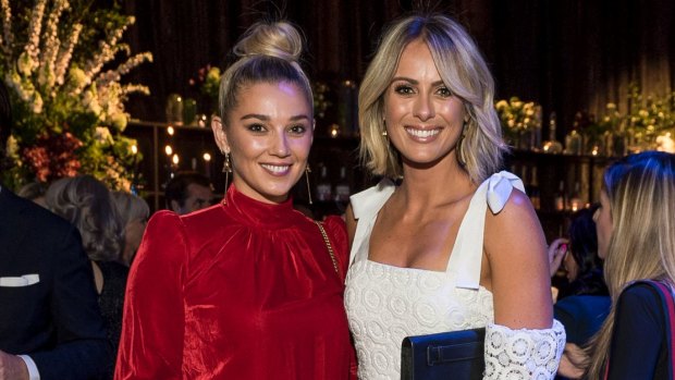 Meet the in-laws: Karl Stefanovic's girlfriend Jasmine Yarbrough (L) and Channel Nine's Sylvia Jeffreys (R), who is married to Peter Stefanovic, at the David Jones Spring Summer 2017 launch on Wednesday. 