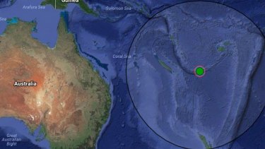 A map from Geoscience Australia showing the location of the earthquake that hit off the coast of New Caledonia on Friday.