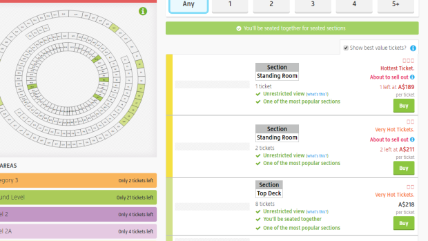 Tickets were being resold on reseller website Viagogo for $200 for standing room.