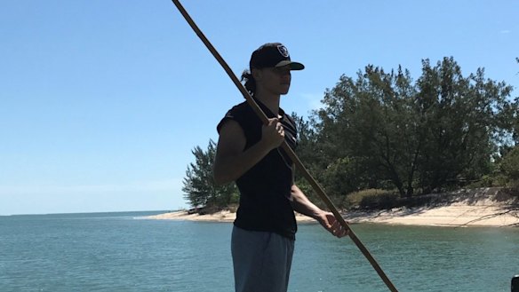 Daniel Rioli enjoys an afternoon spearfishing at Melville Island. 