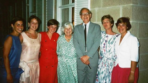 Sir Ninian Stephen with Valery and their five daughters Elizabeth, Jane, Sarah, Ann and Mary on New Year's Eve 1986.