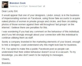 Brandon Cook's post on Facebook
