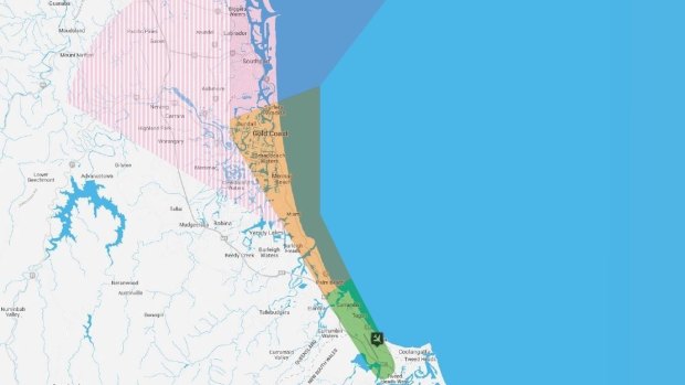 A map showing the potential impact of increased aircraft noise over the Gold Coast.