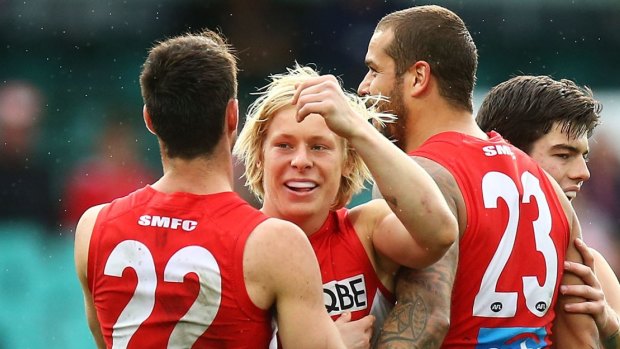 Middle of the action:  Isaac Heeney.