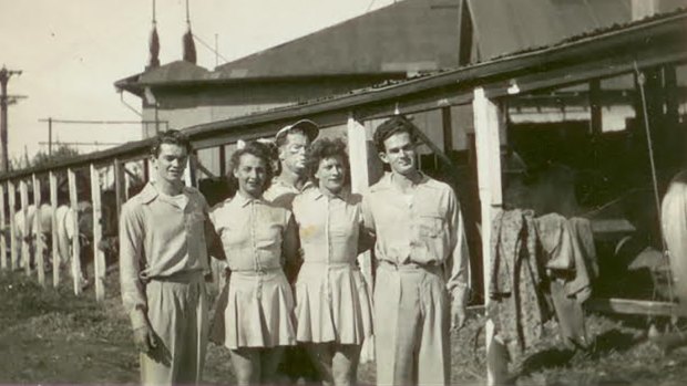 Bareback horserider Leo St Leon (left) with the troupe of five. 