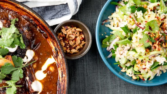 Spicy cucumber and peanut salad (with lamb shanks).