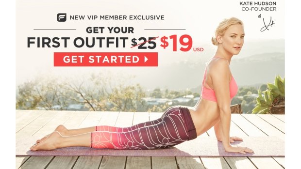 The home page of Fabletics, co-founded by Hollywood actress Kate Hudson.