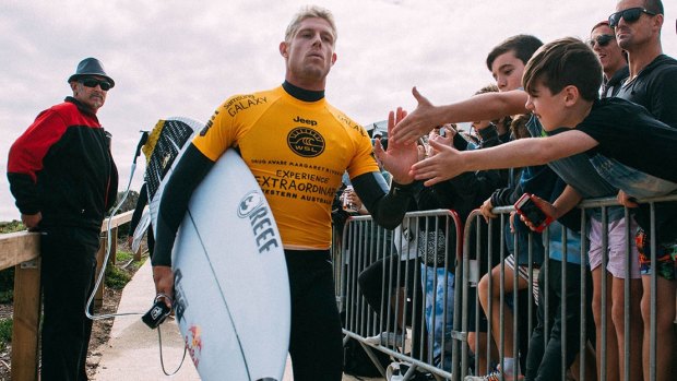 Mick Fanning with his game face on at the Margaret River Pro in 2015.