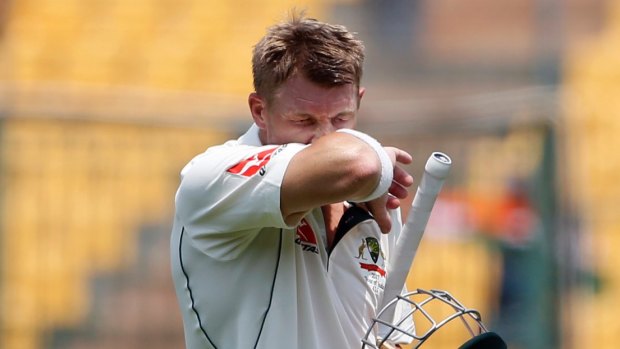 Bad run: David Warner leaves the field after being dismissed during the fourth day of the second Test.