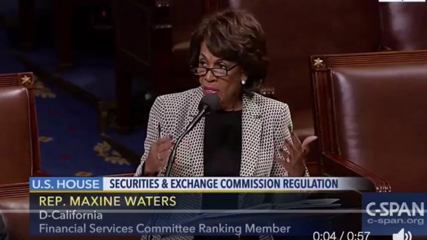 Representative Maxine Waters speaking in Congress just moments before the live feed is interrupted by Russia Today.