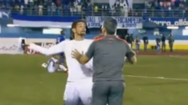 Trouble: Manuel Torres lashes out after the match in Panama.