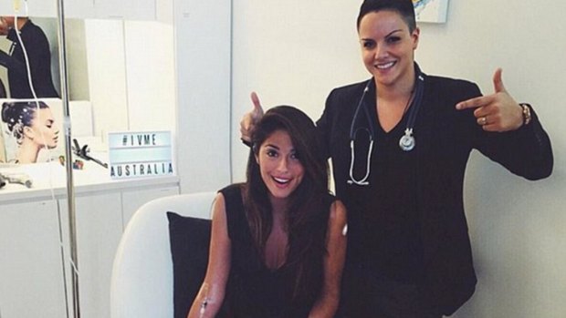 <i>Home and Away</i> actress Pia Miller hooked up to a vitamin IV drip with Shadi Kazeme.