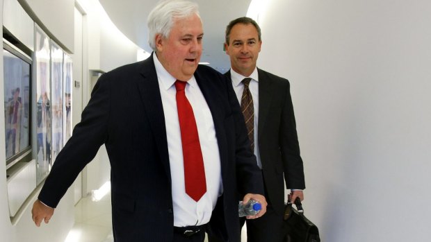 Palmer United Party leader Clive Palmer (left) with his PR man Andrew Crook.