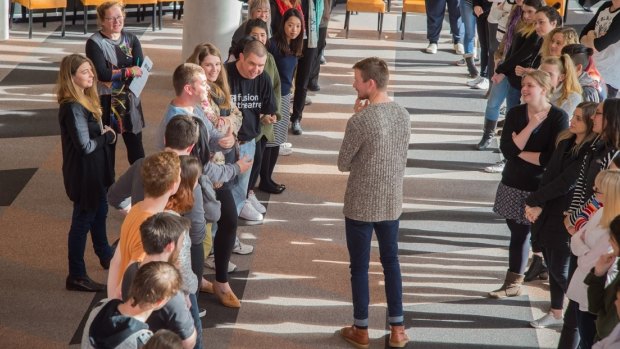 Engaging: trainee teachers at Deakin University attend a workshop with actors from Dandenong's Fusion Theatre. The program, which brings actors with a disability to the students, has been running for five years.  