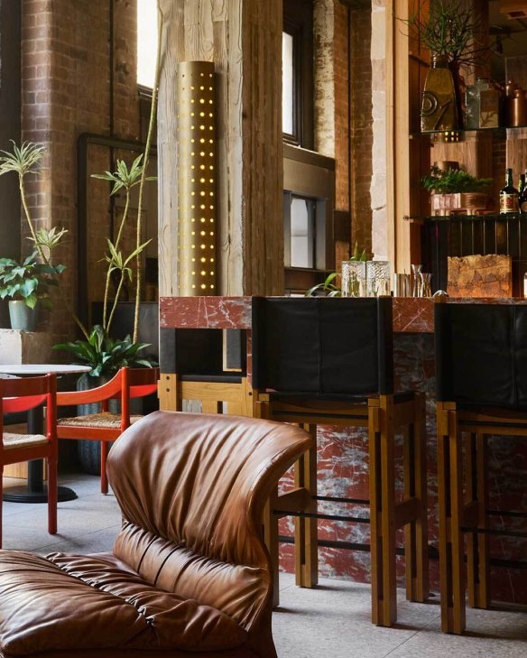 The Ace hotel's lobby bar features ochre marble, its colour scheme inspired by Australia’s native landscape.