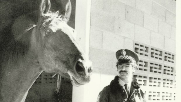 A policeman guarding ring-in horse Bold Personality.