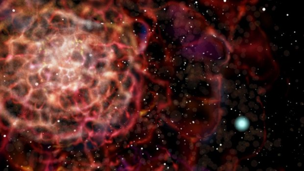 An artist's impression of a white dwarf supernova explosion.
