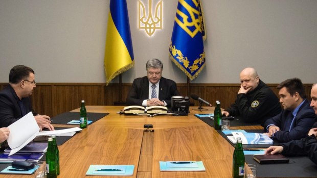 Ukrainian President Petro Poroshenko chairs an extraordinary meeting of the Military Cabinet of the National Security and Defence Council of Ukraine on Tuesday.