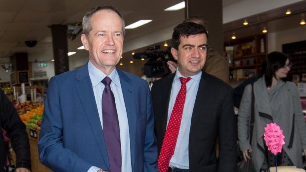 Bill Shorten in his seat of Maribyrnong with NSW senator Sam Dastyari in August.