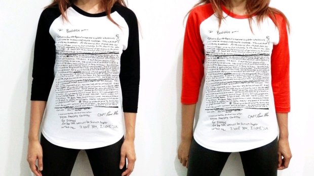 Bad taste: Kurt Cobain's suicide note as it appears on a new T-shirt range.