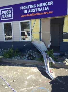 The damage the the front of the Foodbank Bunbury building.