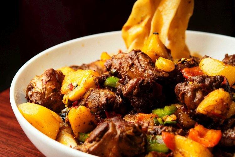 Handmade noodles with beef, sliced potato salad at Handmade Noodle Bar in Carlingford Village.