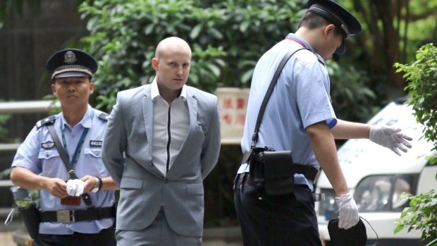 Peter Gardner arrives at Guangzhou Intermediate Court on Thursday.