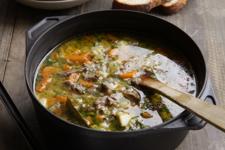 Lamb shank and barley soup with lots of vegies.