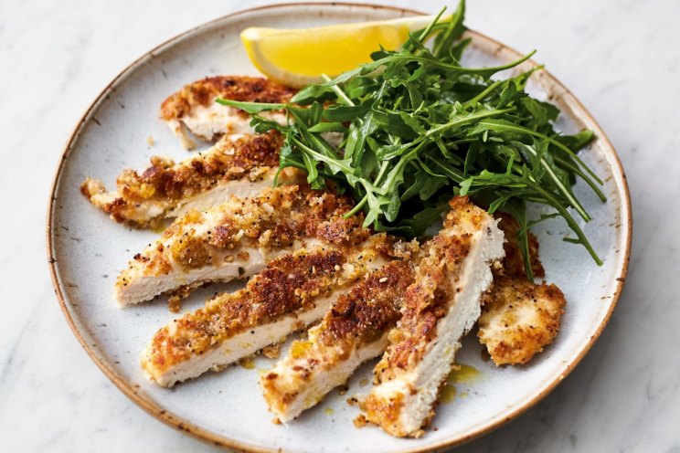 Jamie Oliver's crispy garlicky chicken with lemony rocket