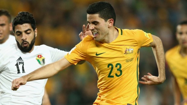 Wanted man: Tom Rogic during the World Cup qualifier against Jordan.