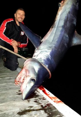 Patrick Melograna and friends caught this 2.5 metre mako shark near Gladesville Bridge in Sydney harbour.