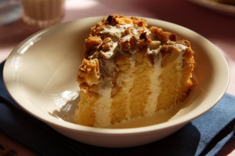 Warm apple crumble cake.