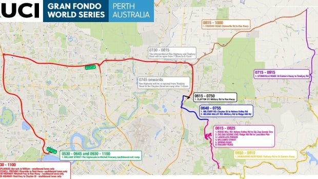 Road closures across Perth on Sunday. 