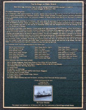 The plaque commemorating the Bangka Island Massacre.