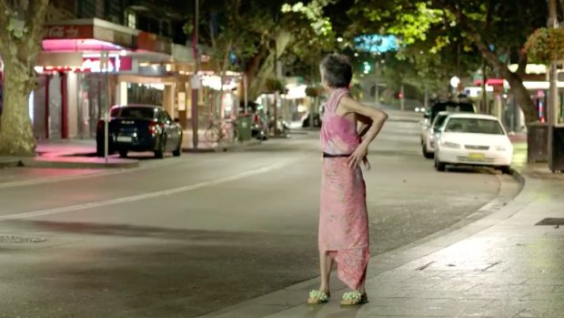 Where the bloody hell are you? ... Lee Lin Chin looks back at a deserted Sydney street in an SBS spoof attacking the lockout laws.